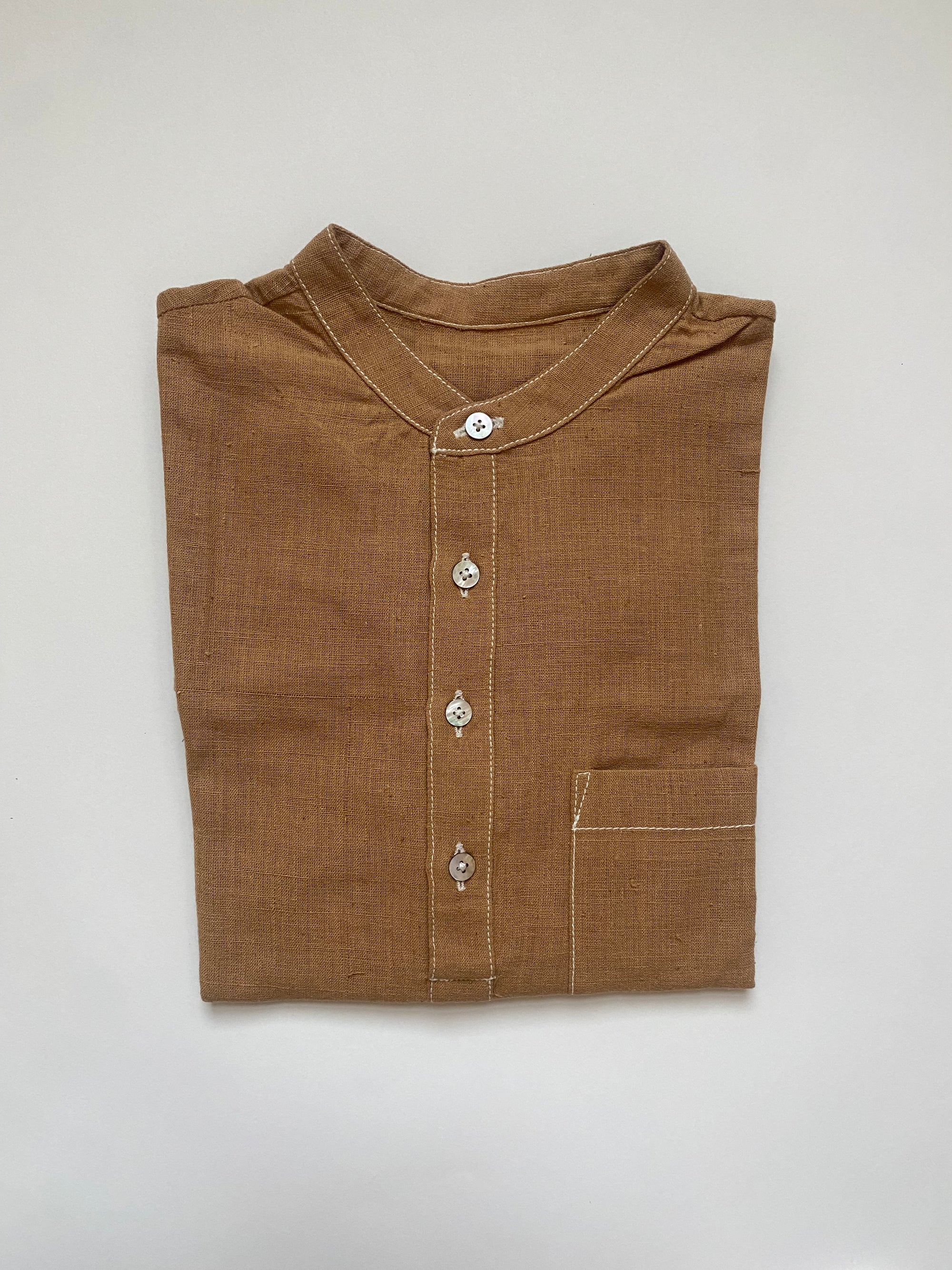 Undyed Brown Half Button Shirt