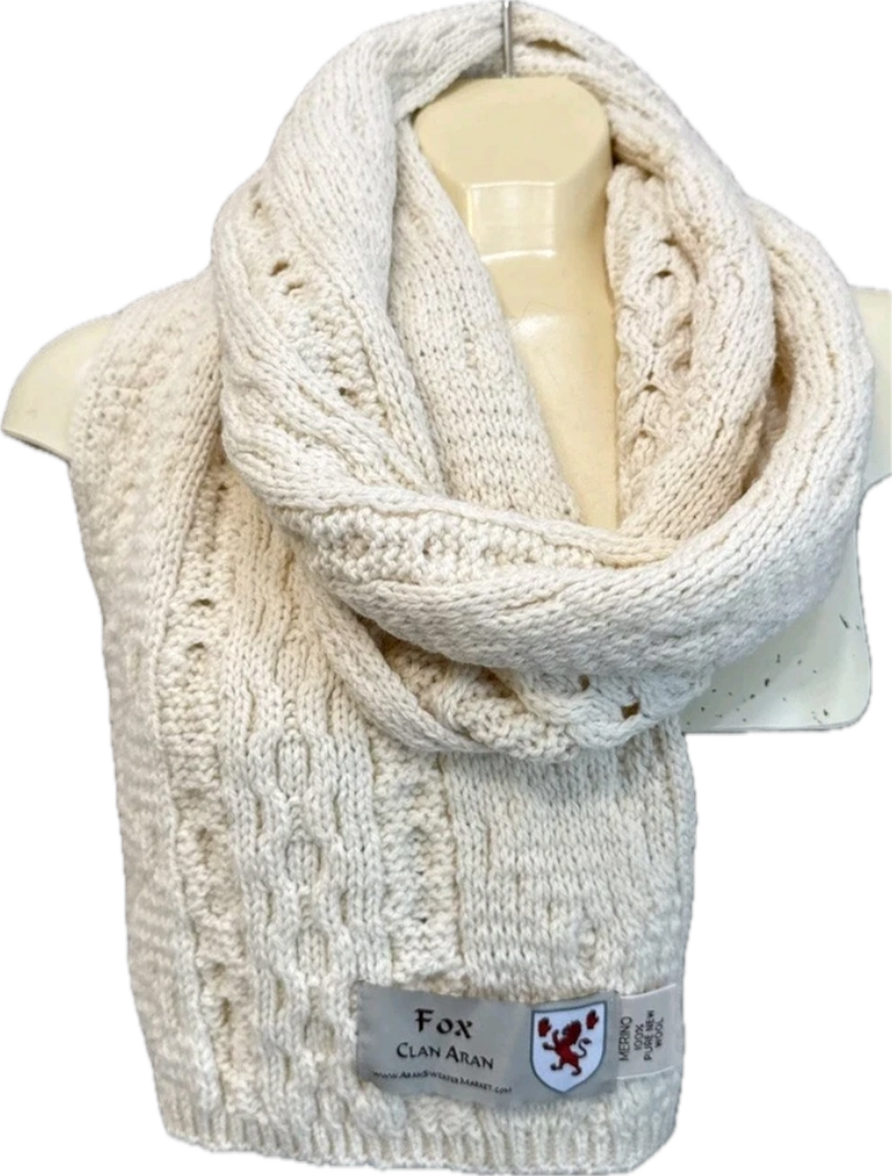 Undyed Aran Irish Wool Fox Clan Scarf