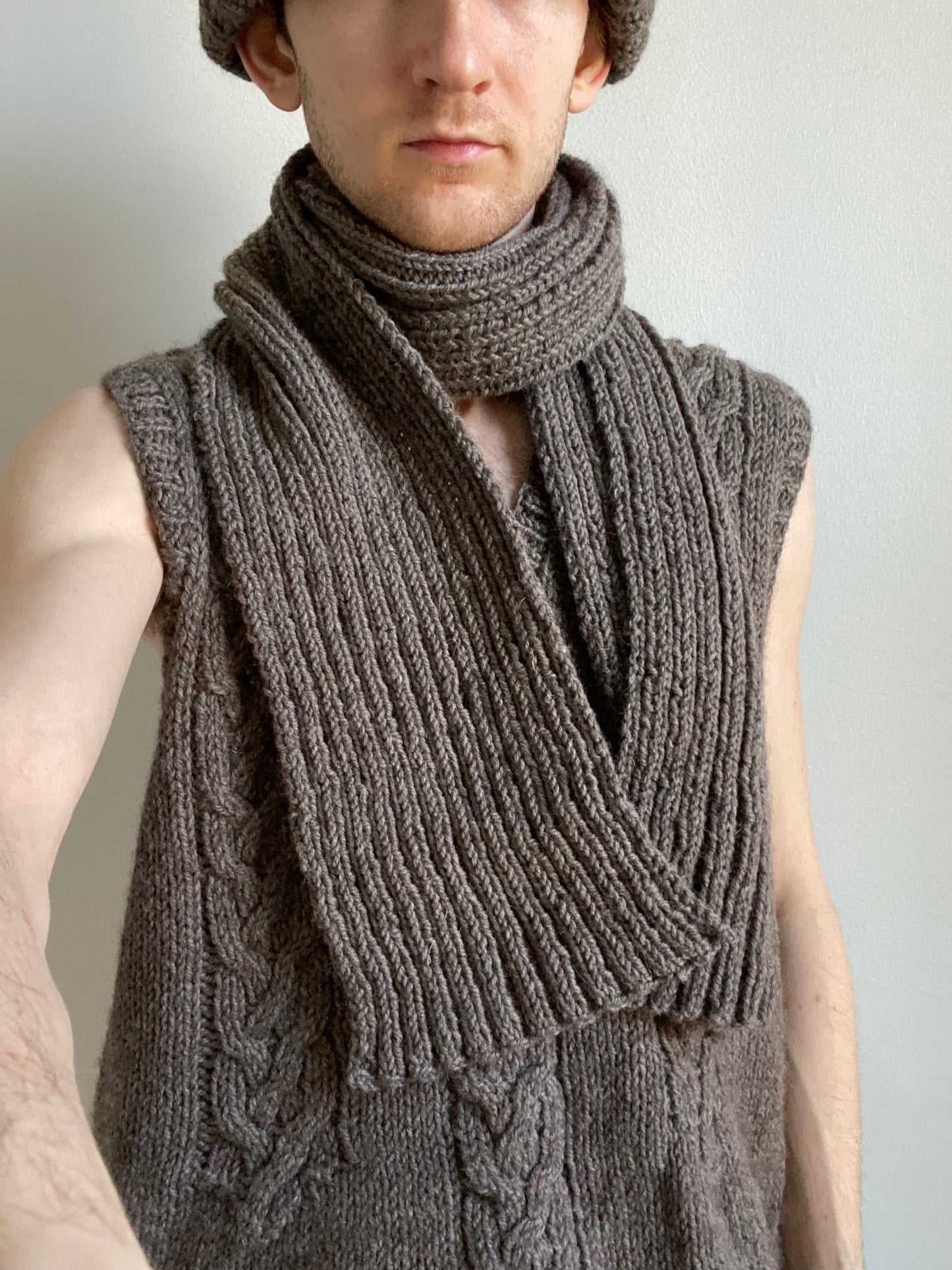 Hand-Knit Undyed Alpaca Scarf