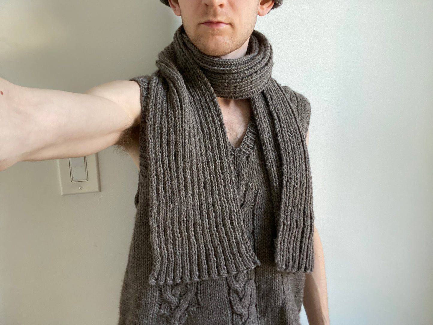 Hand-Knit Undyed Alpaca Scarf