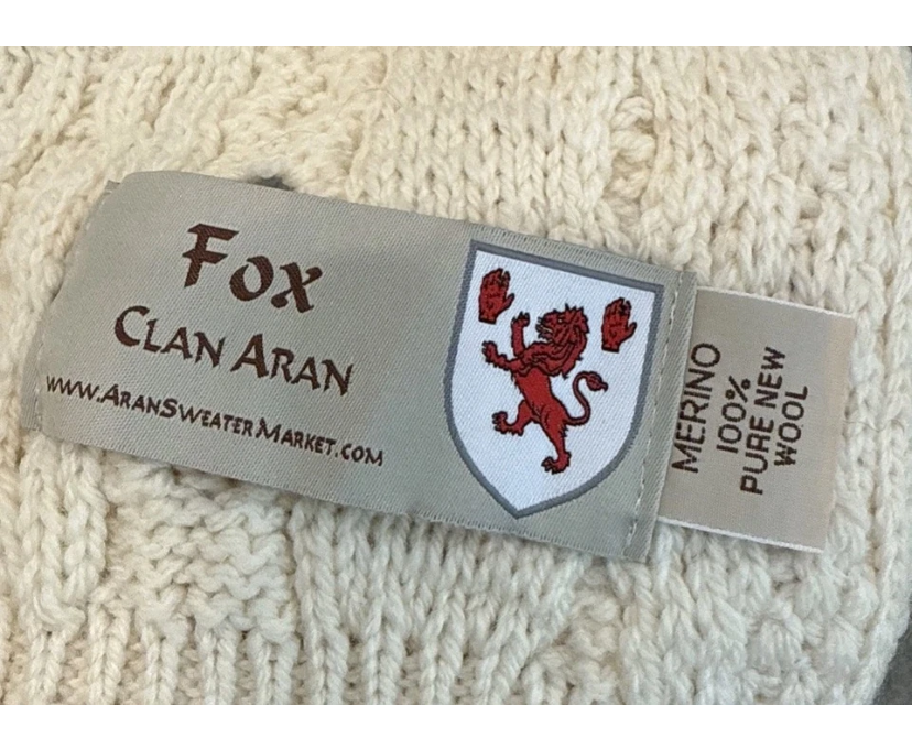 Undyed Aran Irish Wool Fox Clan Scarf