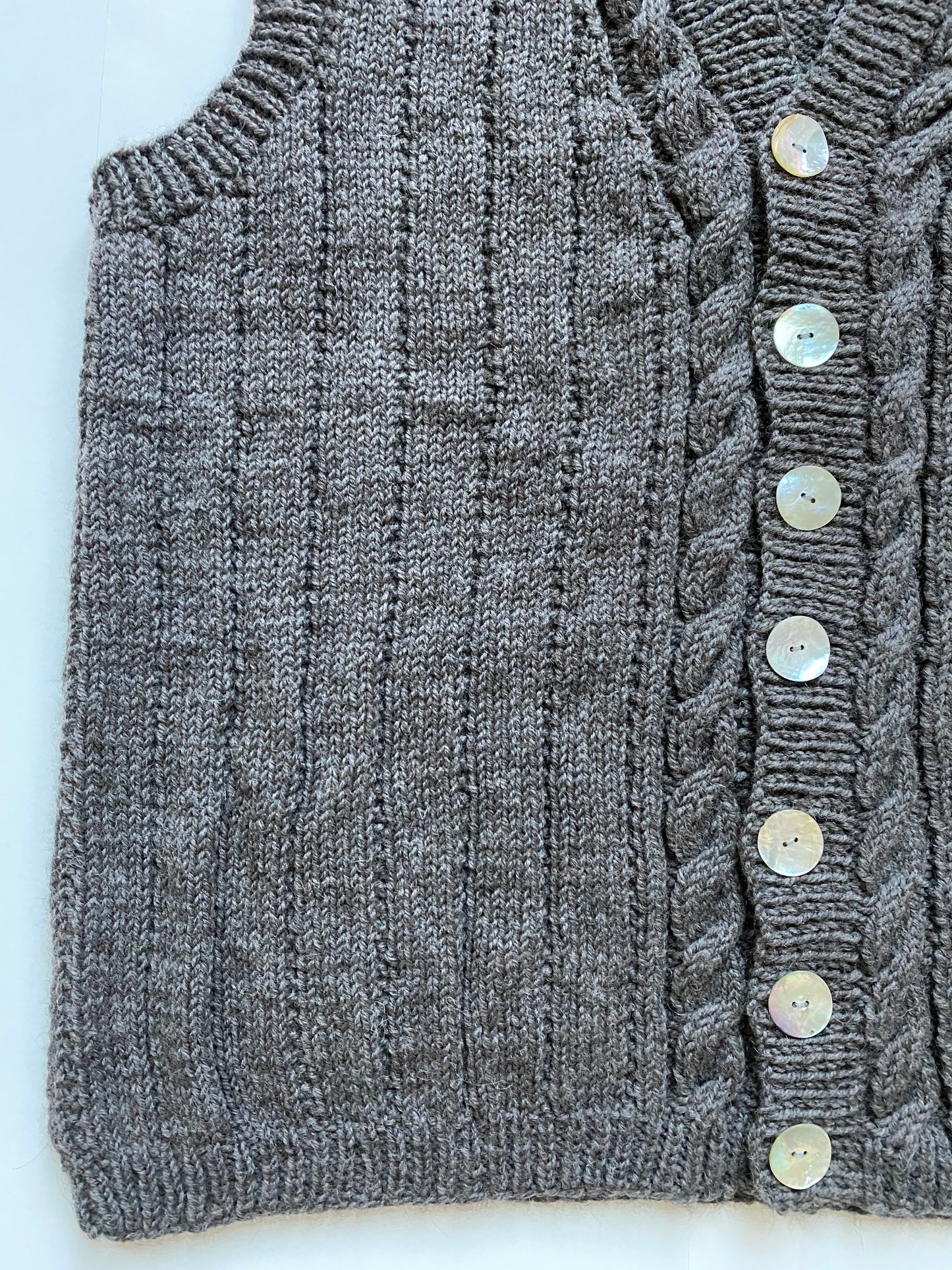 Hand-Knit Undyed Wool Button Vest