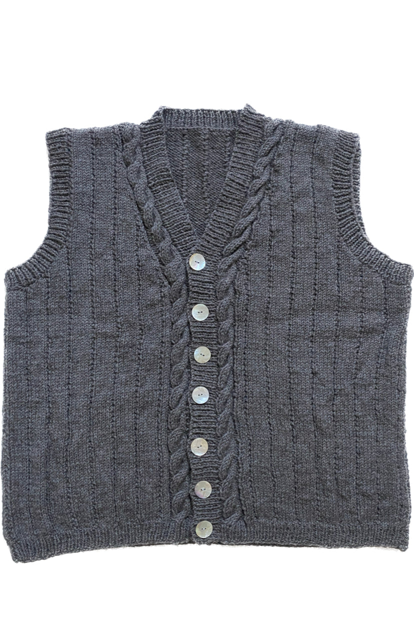 Hand-Knit Undyed Wool Button Vest