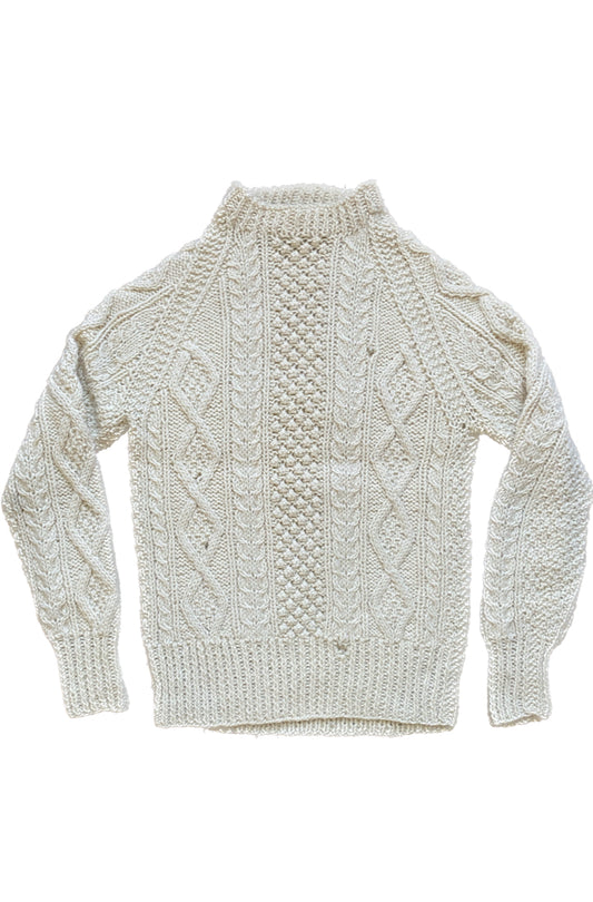 Hand Knit Undyed Aran Irish Wool Sweater XS