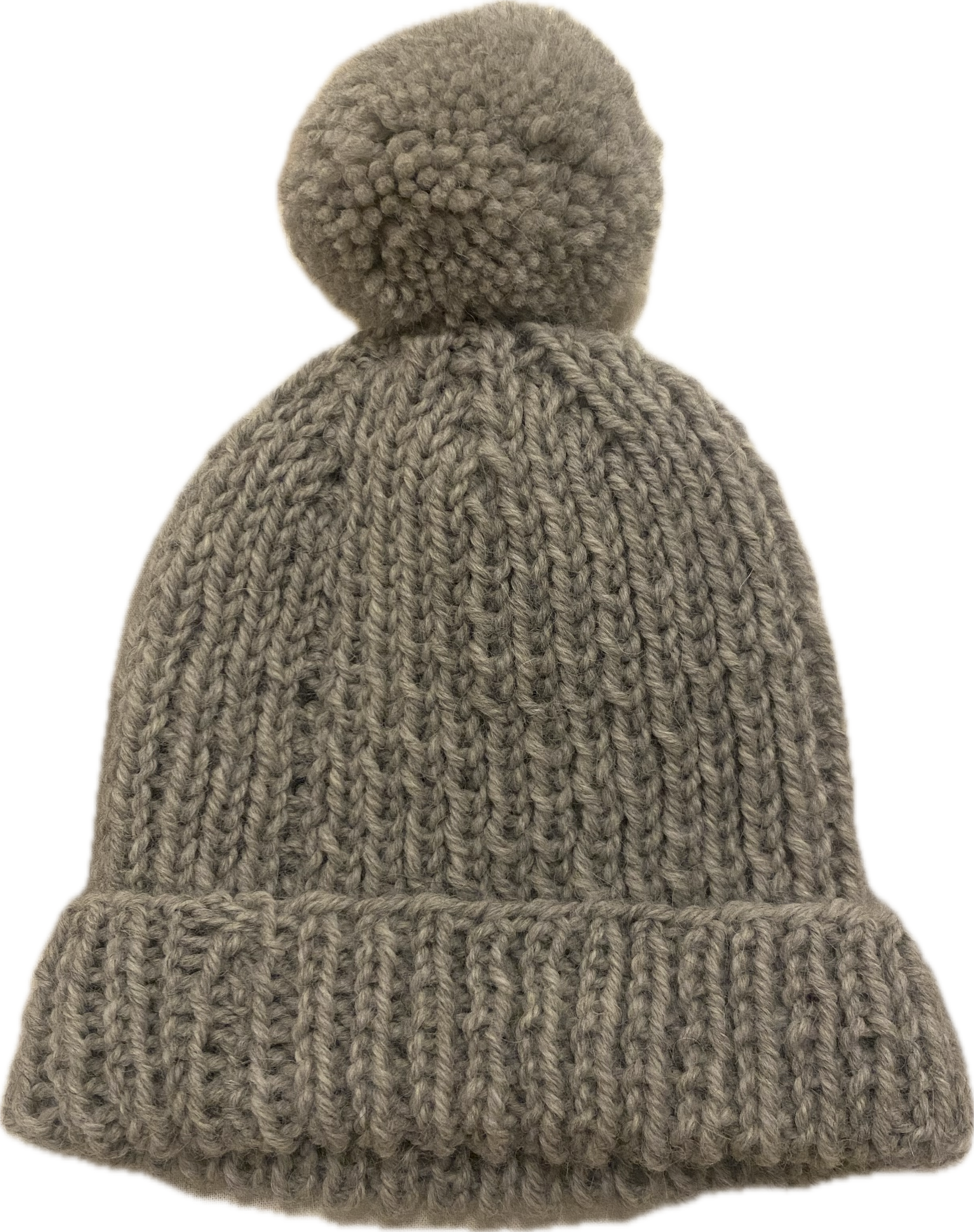 Hand-Knit Undyed Pompom Beanie