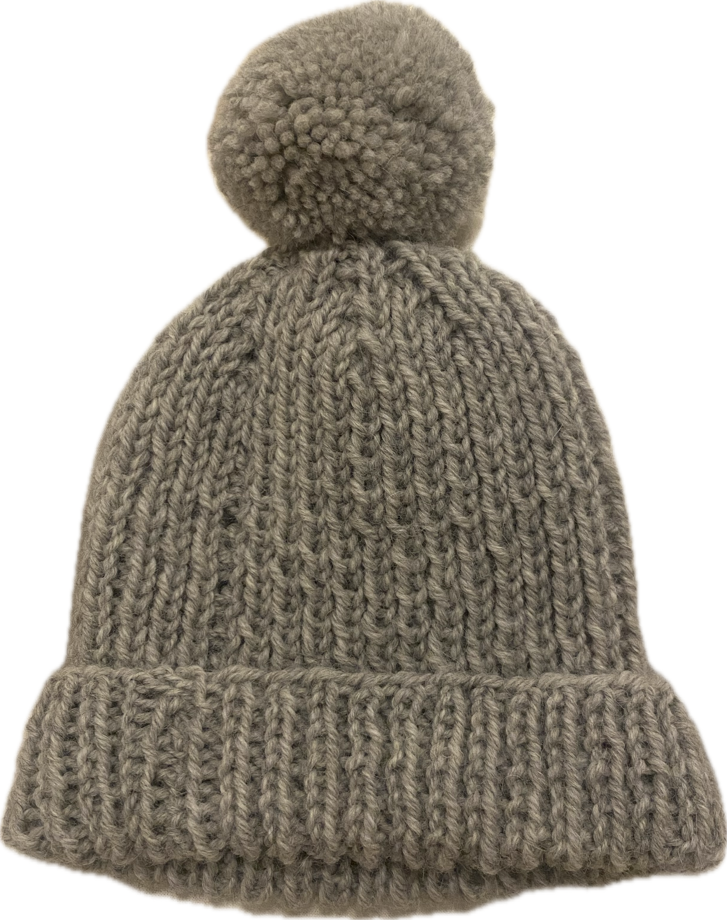 Hand-Knit Undyed Pompom Beanie