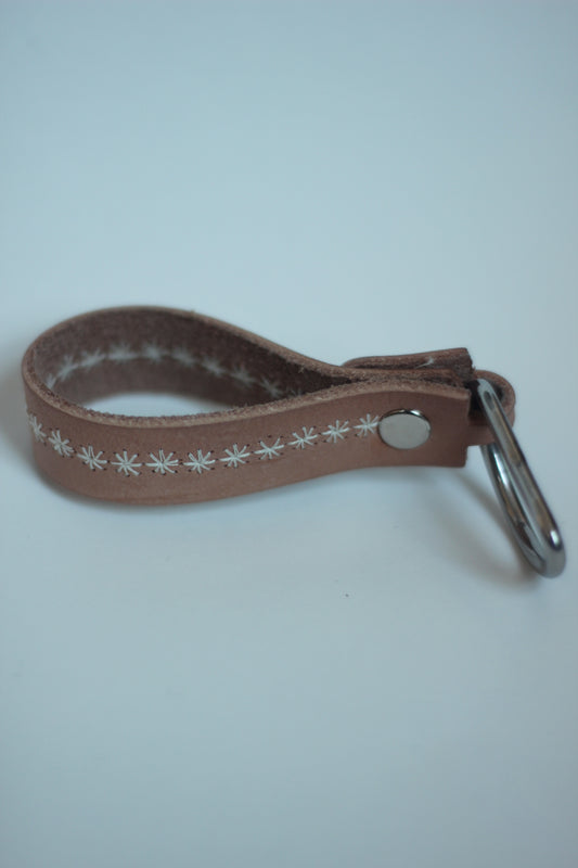 Undyed Leather Embroidered Keychain